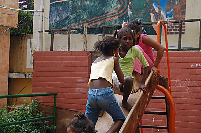 This is a special thing in Villa Canoas - a playground. You don't see that in many favelas